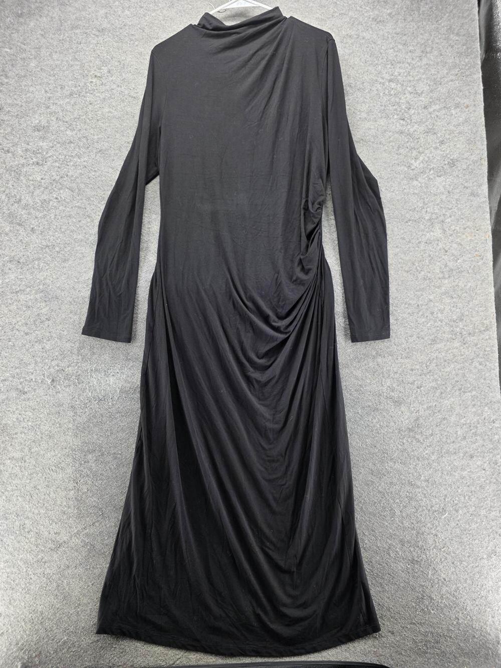 Vince Dress Womens L Black Sheath Maxi Long Sleeve Mock Neck Stretch Jersey
